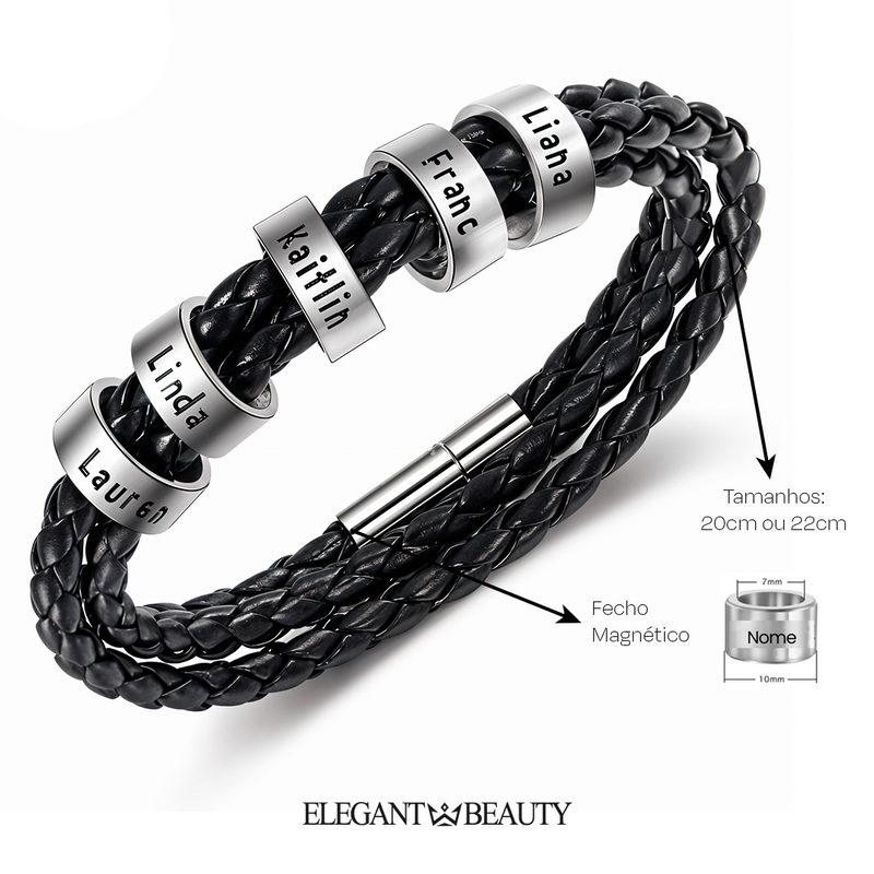 Pulseira em Couro com Gravação a Laser Personalizável™ - 30% OFF com Frete Grátis, Só Hoje!
